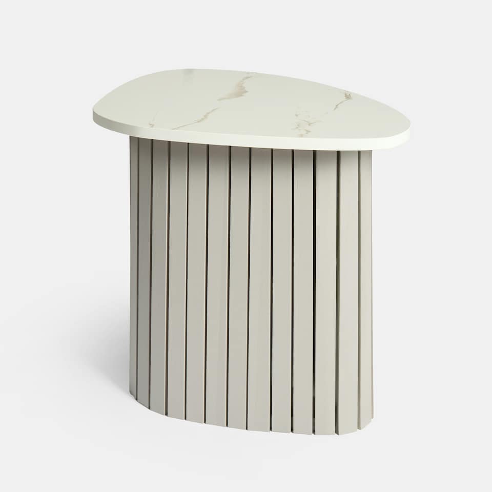 image 1 of OHS Ribbed Round Oval Home Living Room Modern Decor Coffee Side End Table Grey | Grey Marble