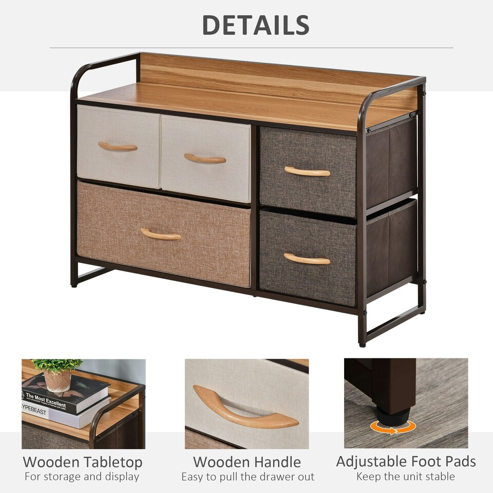image 1 of Drawer Dresser Tower Unit Clothes Storage Organizer with Wood Top, Steel Frame