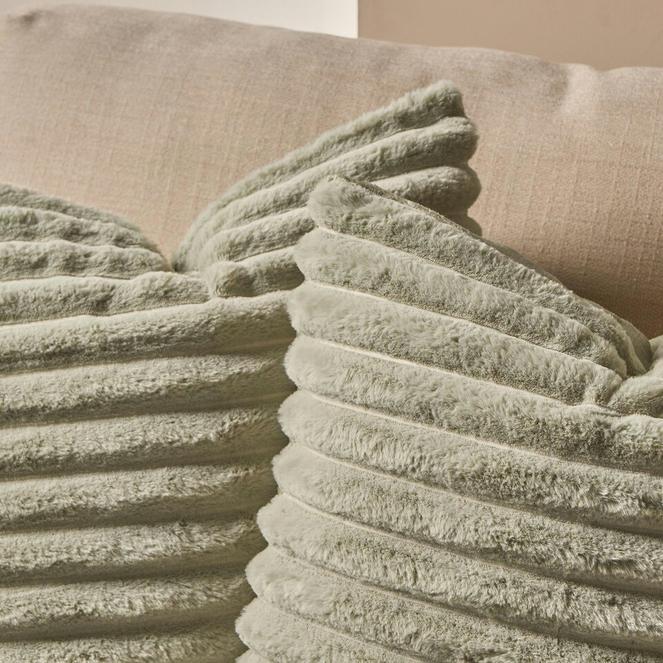 image 1 of OHS 4 x Faux Fur Matte Velvet Fleece Thick Ribbed Cushion Covers, 45x45cm - Sage Green | Green | Sage | 45x45cm | 4