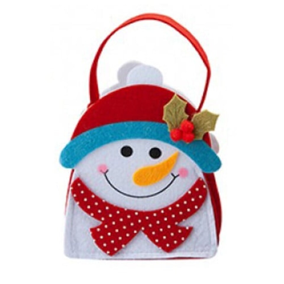 Snowman with Holly Christmas Felt Treat Bag