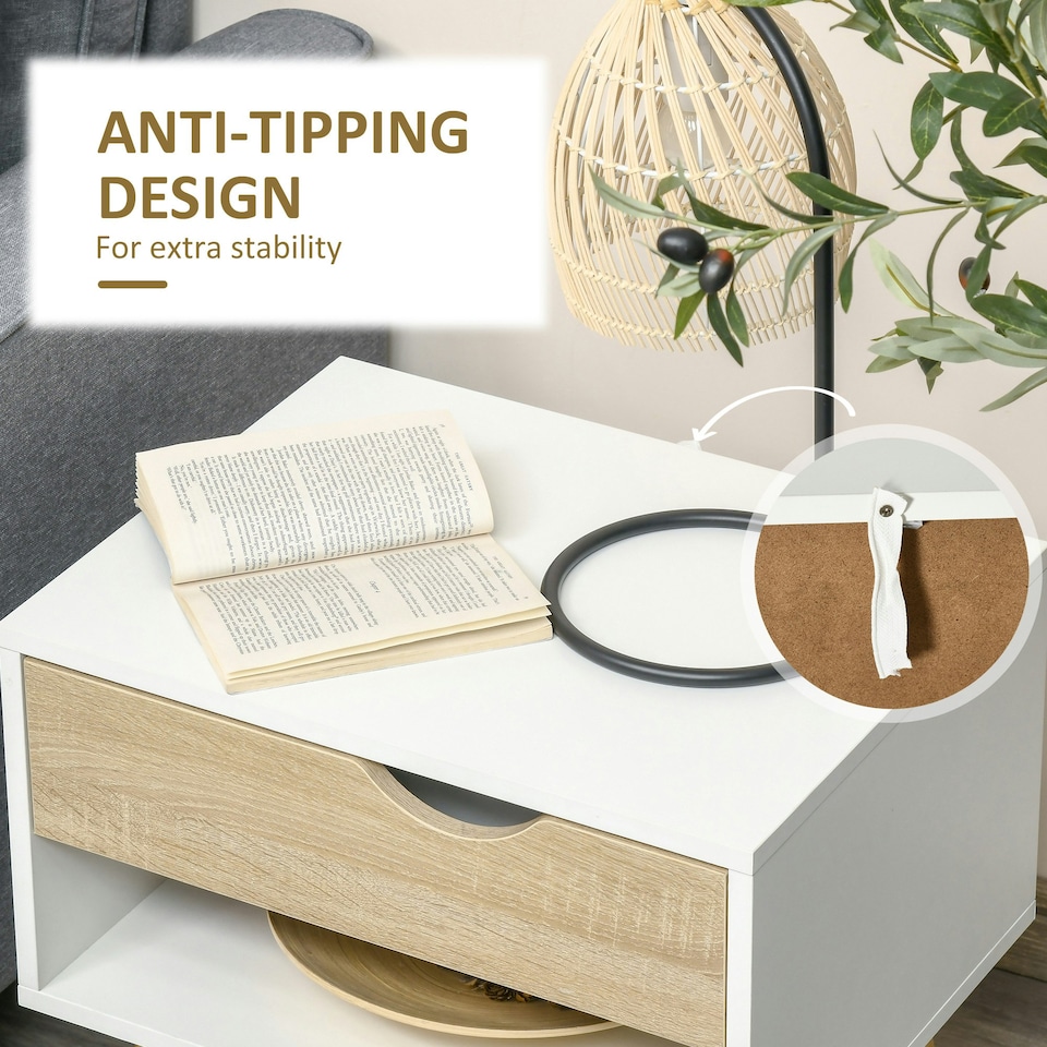 image 1 of HOMCOM Set of 2 Bedside Table with Drawer & Shelf, Nightstand for Bedroom
