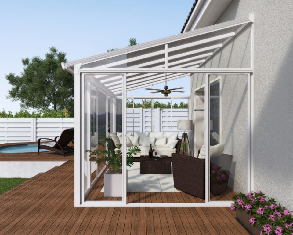image 1 of Lean To Greenhouse Sanremo Veranda 3X5.46 - Polycarbonate/Acrylic - L556 x W300 x H310 - White