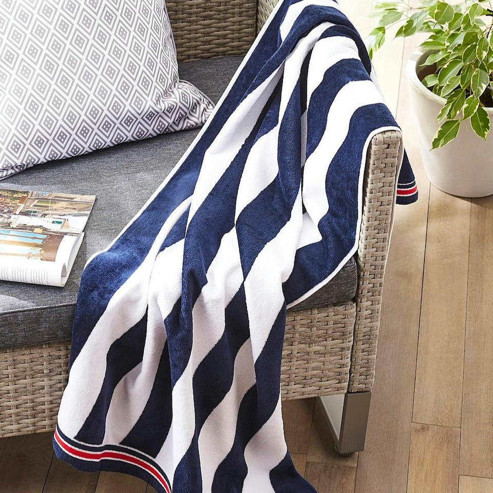 image 1 of Nautical Striped Beach Towel 70 x 140cm - 100% Cotton Blue | Navy Stripe | One size