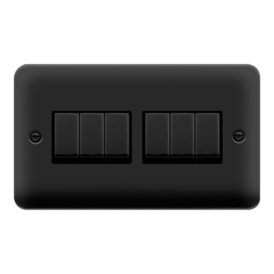 SE HOME Curved Matt Black 10A 6 Gang 2 Way Ingot Light Switch Black | Black Matt