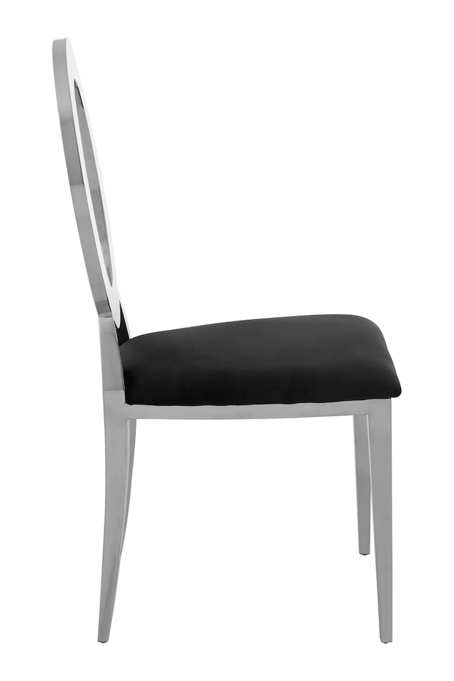 image 1 of Interiors by Premier Luxe Round Back Dining Chair, Elegant Silver Armless Accent Chair, Black Velvet Upholstered Modern Chair | Black