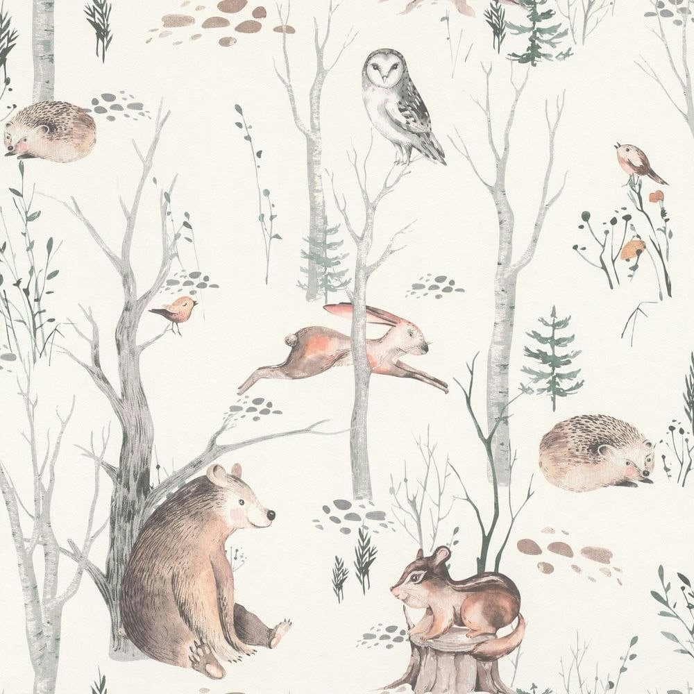 Rasch Walk Woodland Wallpaper - Neutral - One Size Cream