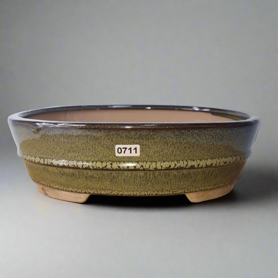 Yorkshire Bonsai 26cm Glazed Bonsai Pot Oval 26cm x 20cm x 8cm Green