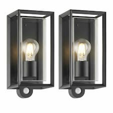 Set of 2 Brandon - Black Motion Sensor Outdoor Wall Lights Black | Clear