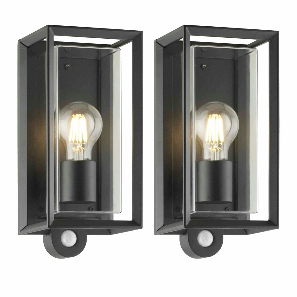 image 1 of Set of 2 Brandon - Black Motion Sensor Outdoor Wall Lights Black | Clear