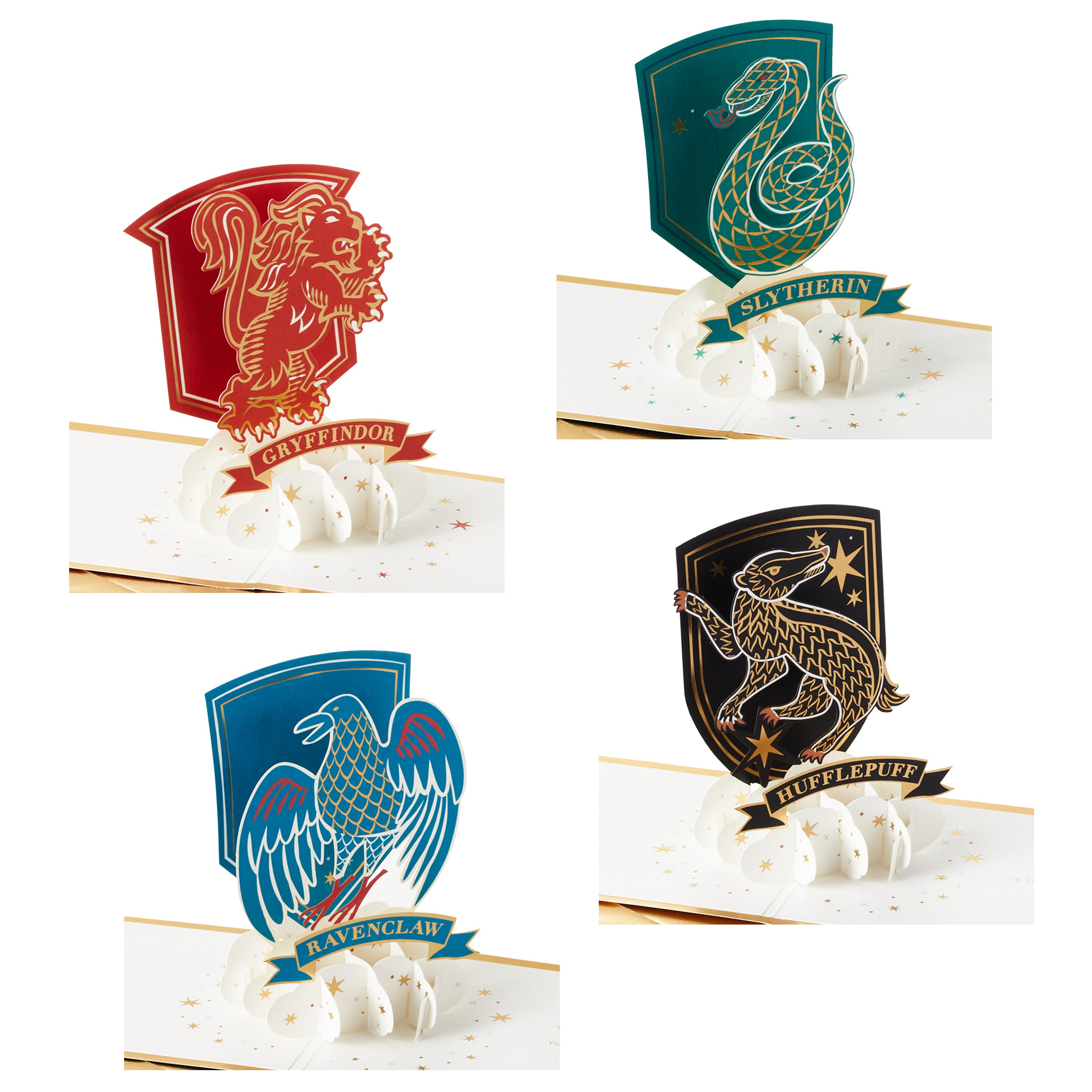 Hallmark Pack Of 4 Cards - 4 Harry Potter Hogwarts Crests Design