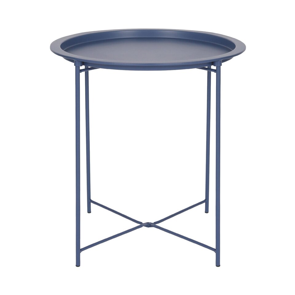 image 1 of Harbour Housewares Round Steel Tray Table - Matt Navy | Blue | Matt Navy