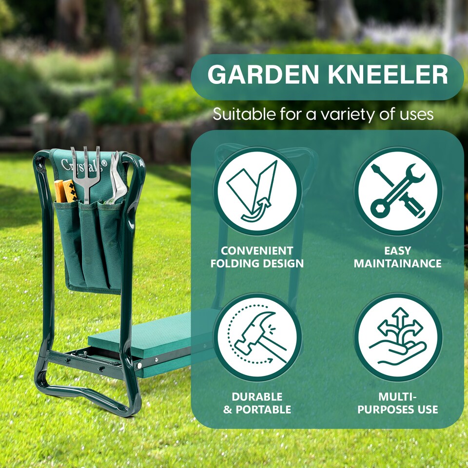 image 1 of Garden Kneeler 3-IN-1 Folding Gardening Padded Seat & Kneeler Stool Inc Gloves