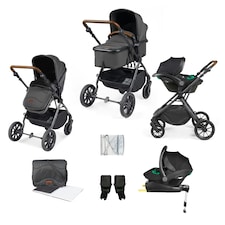 Cosmo Travel System & Stratus (Graphite Grey) - Birth to 22kg (Approx. 4 Years). Convertible Seat, UPF 50+ Hood, Footwarmer, Apron, Raincover, Changing Bag