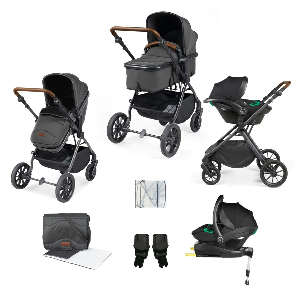 image 1 of Cosmo Travel System & Stratus (Graphite Grey) - Birth to 22kg (Approx. 4 Years). Convertible Seat, UPF 50+ Hood, Footwarmer, Apron, Raincover, Changing Bag