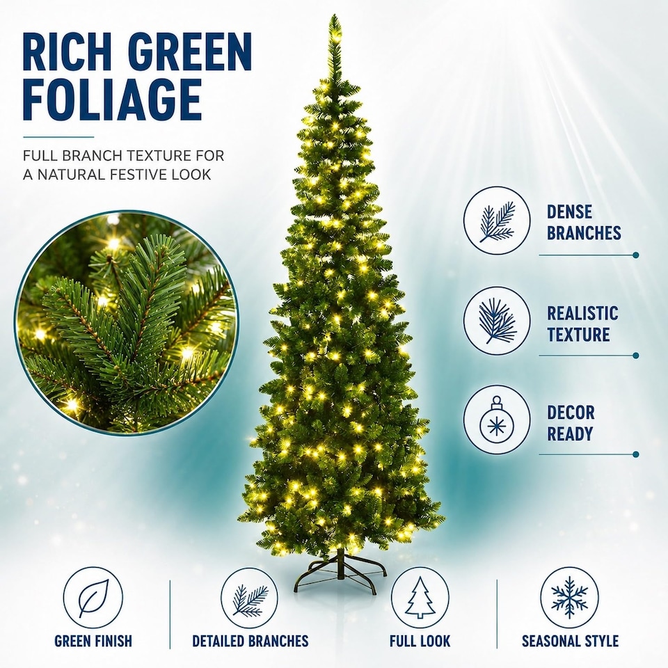 image 1 of 6FT Pre-Lit Pencil Christmas Tree with Warm White LED Lights - Festive Xmas Decoration for Home and Holiday Display