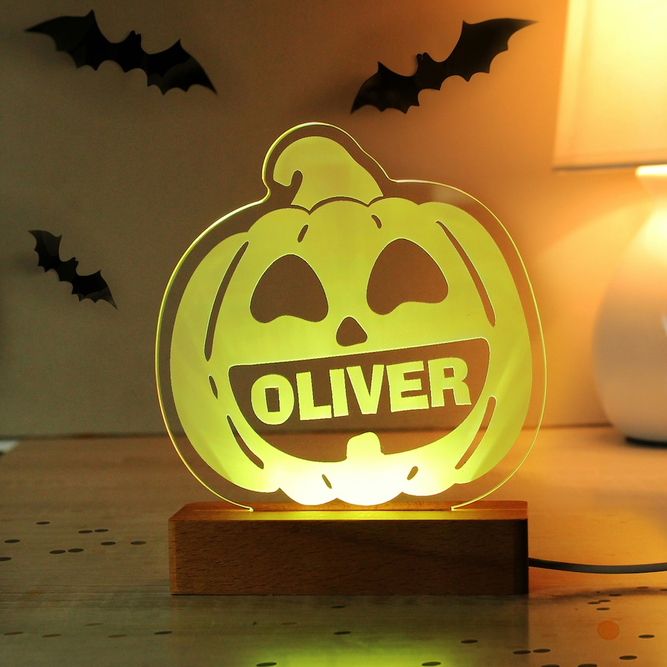 image 1 of Personalised Pumpkin Wooden LED Light