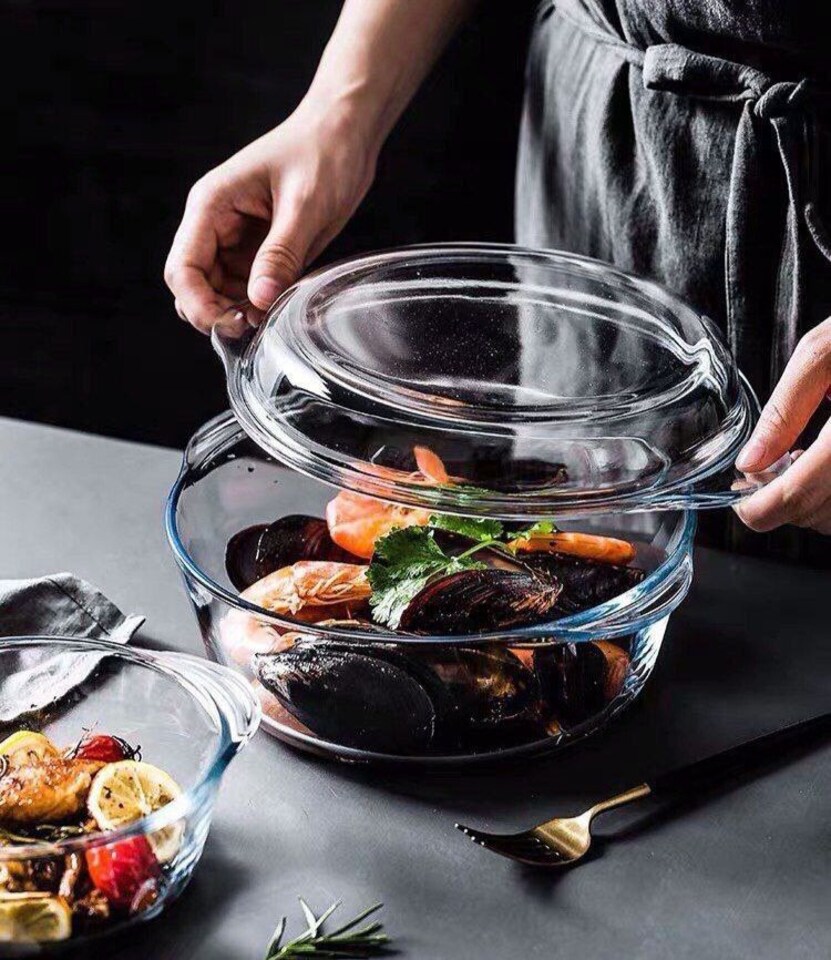 image 1 of Pasabahce Glass Round Large Casserole Dish 840ml | Clear | 2