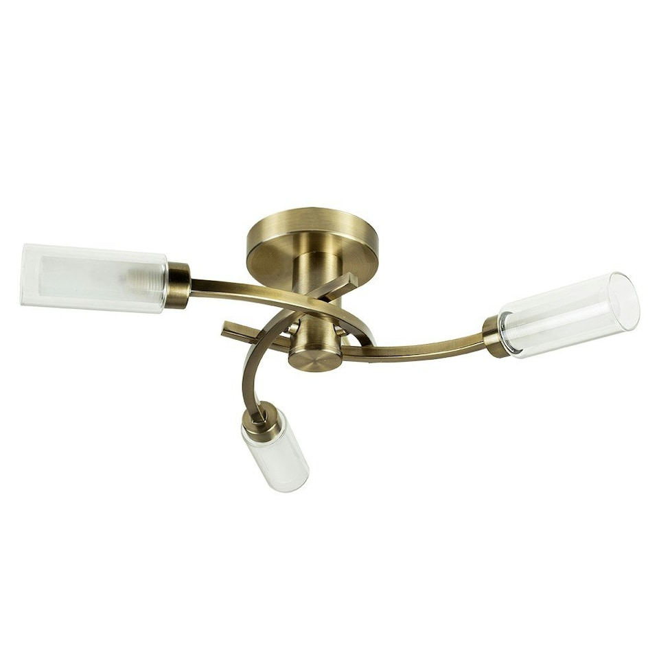image 1 of ValueLights 3 Way Spiral Flush Antique Brass Effect Ceiling Light Fitting With Glass Shades