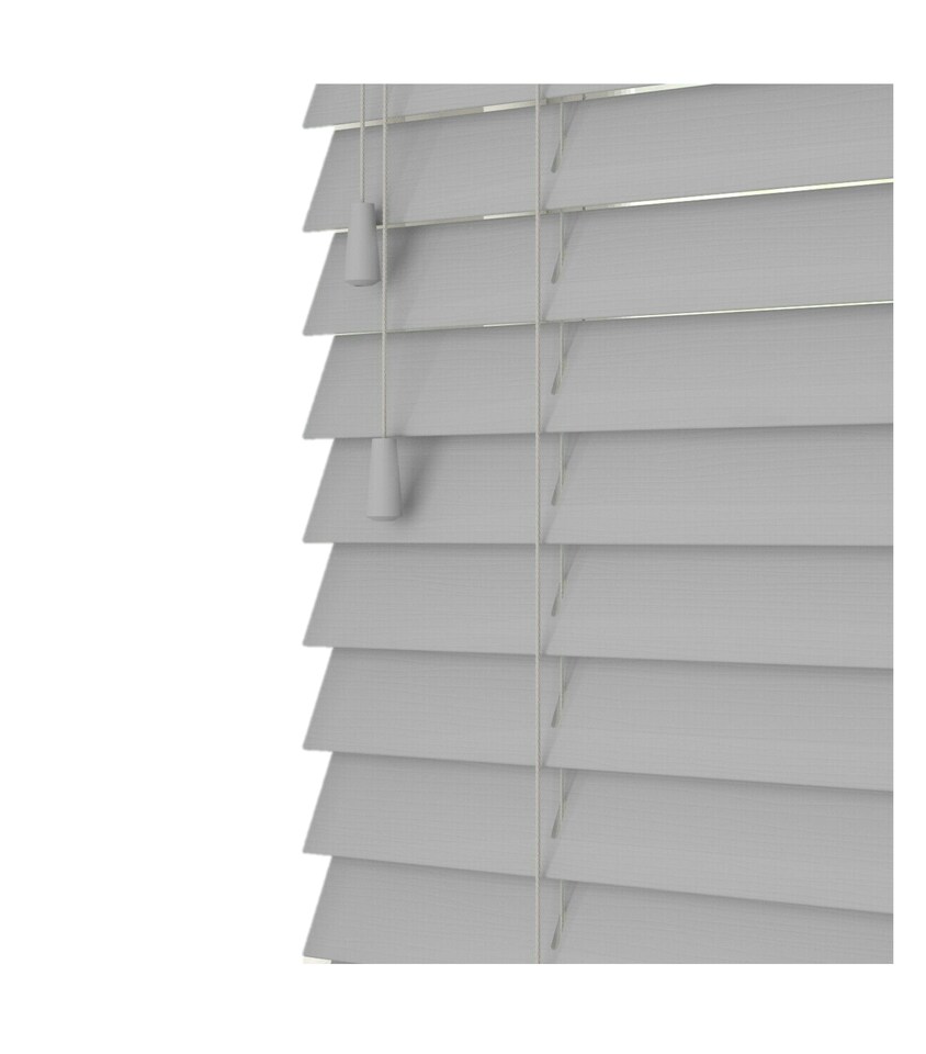 image 1 of 160cm Dove Grey Faux Wood Venetian Blinds with String (120cm Drop) | Grey | Grey