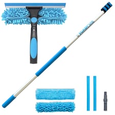 10ft Window Squeegee with Extension Pole, Window Cleaner Tool with 2-Stage Telescoping Pole, Window Cleaning Kit with 10ft Pole (3m) & Microfiber Cloths, 2 Blades Replacements & ACME Adapter