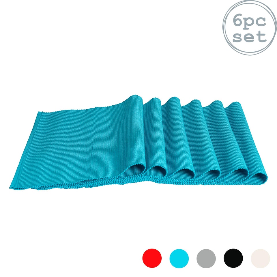 image 1 of Nicola Spring Ribbed Cotton Placemats - 48 x 33cm - Light Blue - Pack of 6 | Blue | Blue