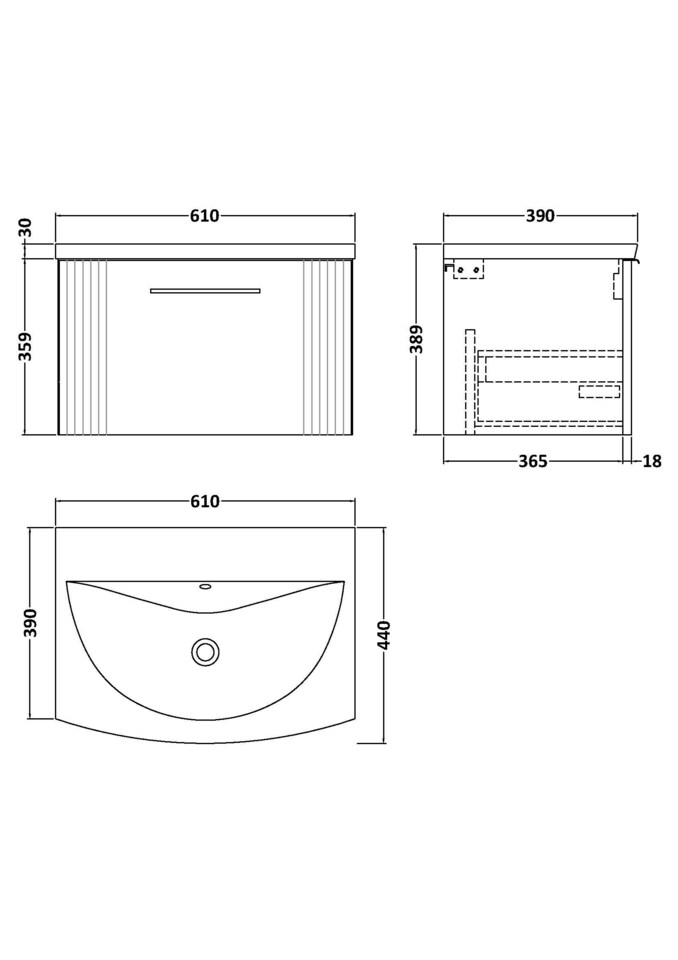 image 1 of Balterley Partial Fluted 1 Drawer Wall Hung Vanity Unit with 1 Tap Hole Curved Basin - Baltereley | Green | Satin Green