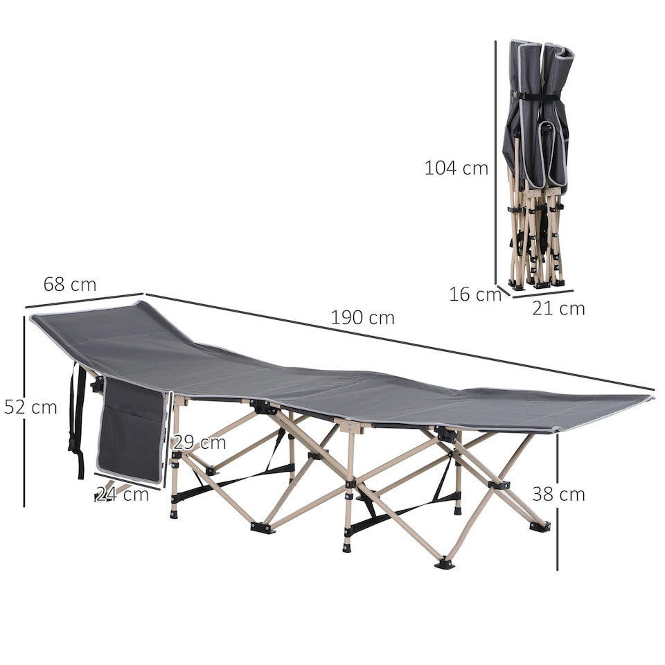 image 1 of Outsunny Single Portable Outdoor Military Sleeping Bed Camping Cot Grey