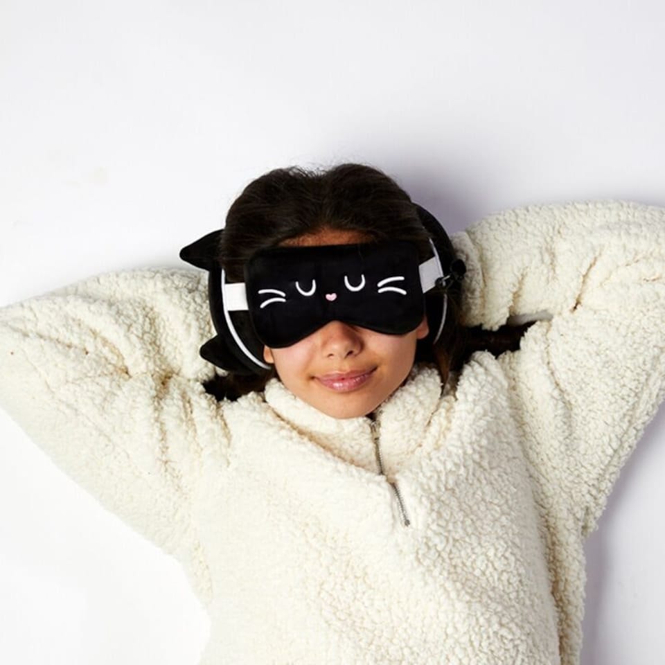 image 1 of Relaxeazzz Feline Fine Cat Plush Travel Pillow & Eye Mask