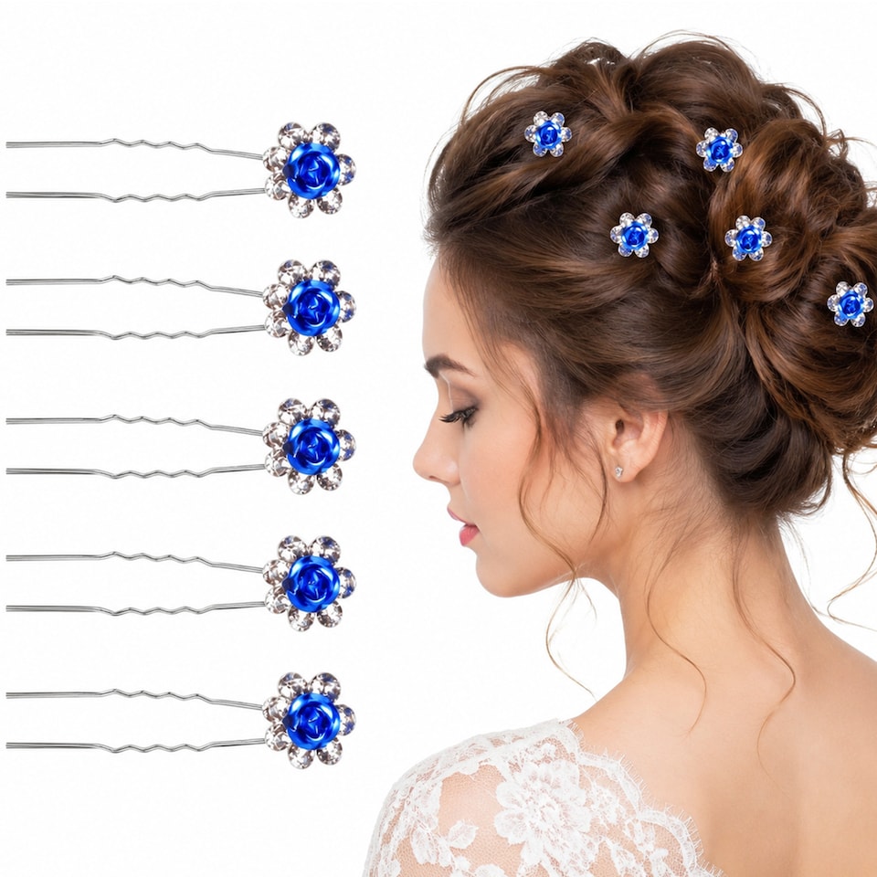 image 1 of Crystal Rose Flower Hair Pins, Clips with Rhinestone Flowers - 1pc