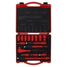 3/8" Drive VDE Insulated Metric Socket and Accessory Tool Kit 16pc Hex + T bar