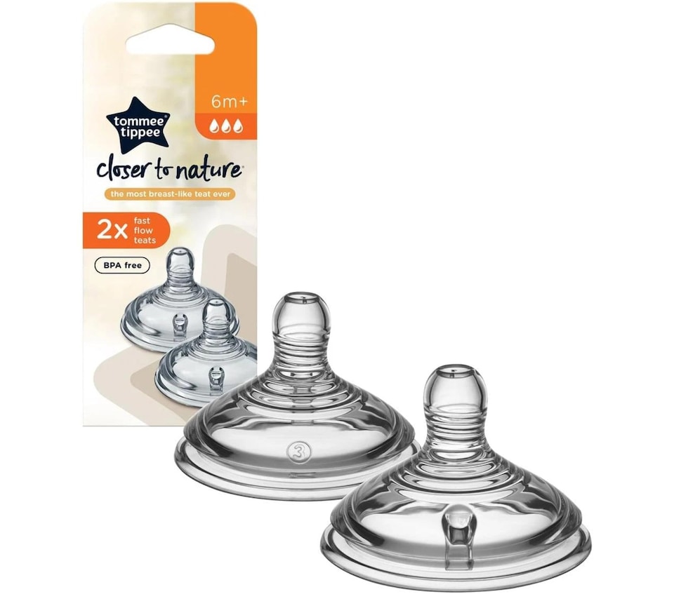 image 1 of Tommee Tippee Baby Bottle Teats Fast Flow Anti Colic Silicone 6 Months Pack Of 2