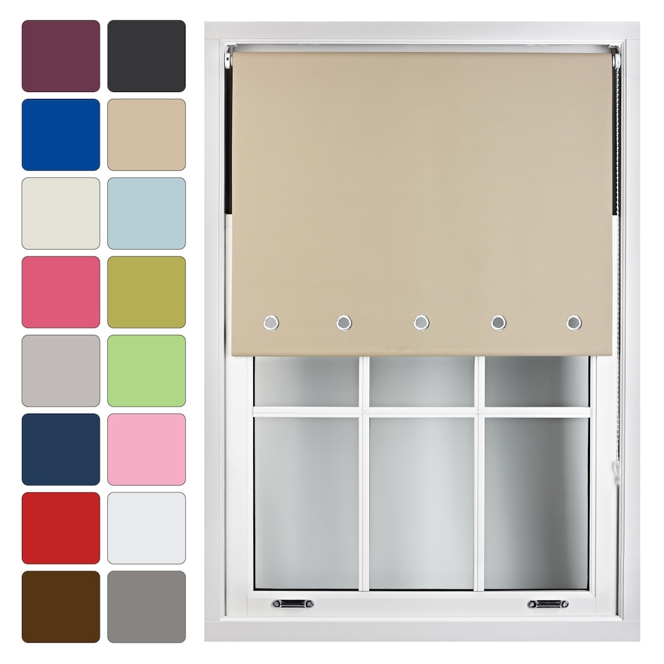 image 1 of FURNISHED Blackout Roller Blinds with Round Eyelets Cut to Size Easy Fit Window Shade | Brown | Cappuccino | (W) 120cm x (L) 210cm