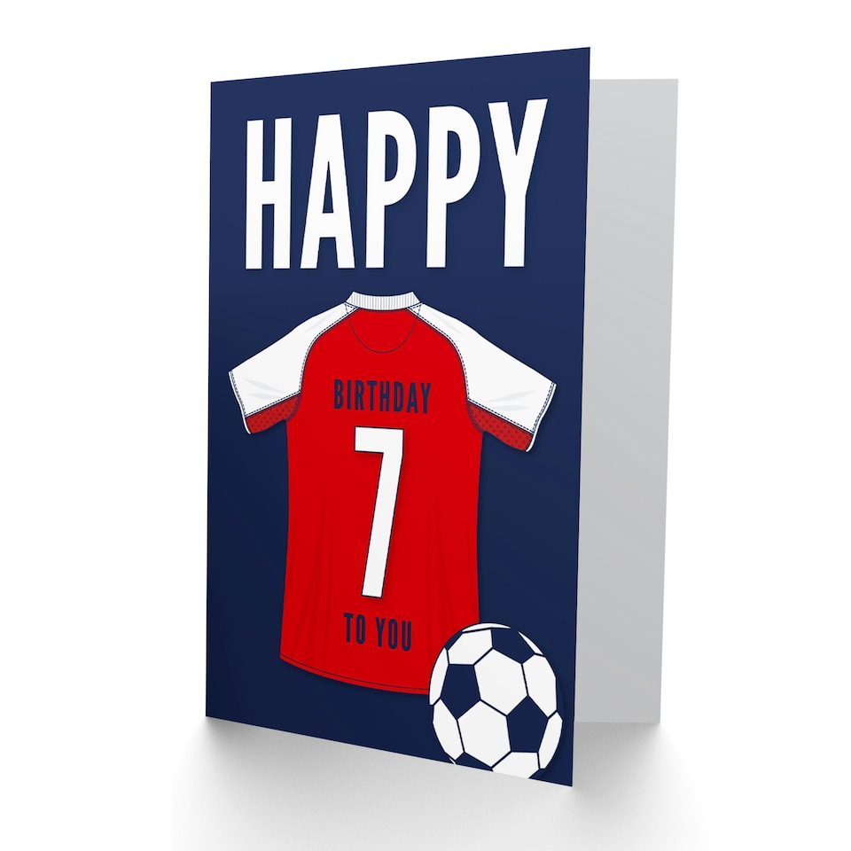 image 1 of Football Strip Kit Red White Top On Age 7 Year Old Child Kids 7th Birthday Card