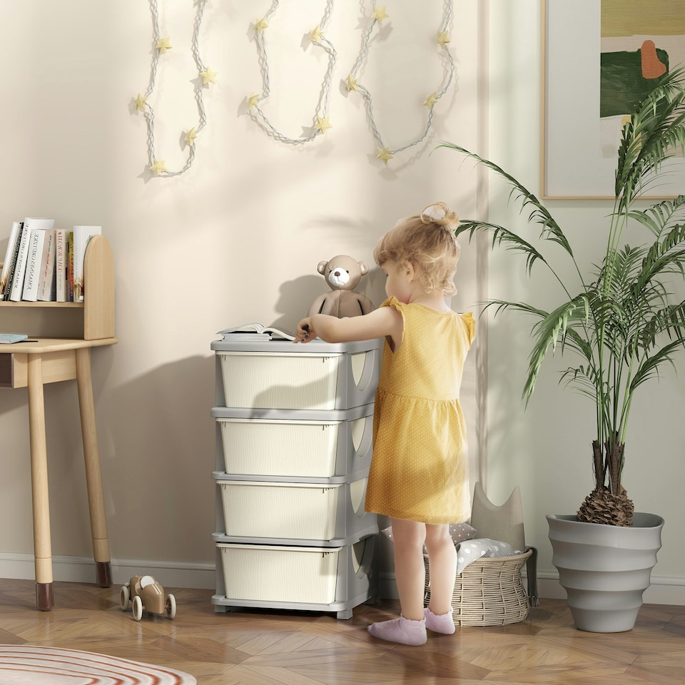 image 1 of HOMCOM Kids Storage Units with Drawers 3 Tier Chest Dresser Tower Cream | 37 x 37 x 76 cm