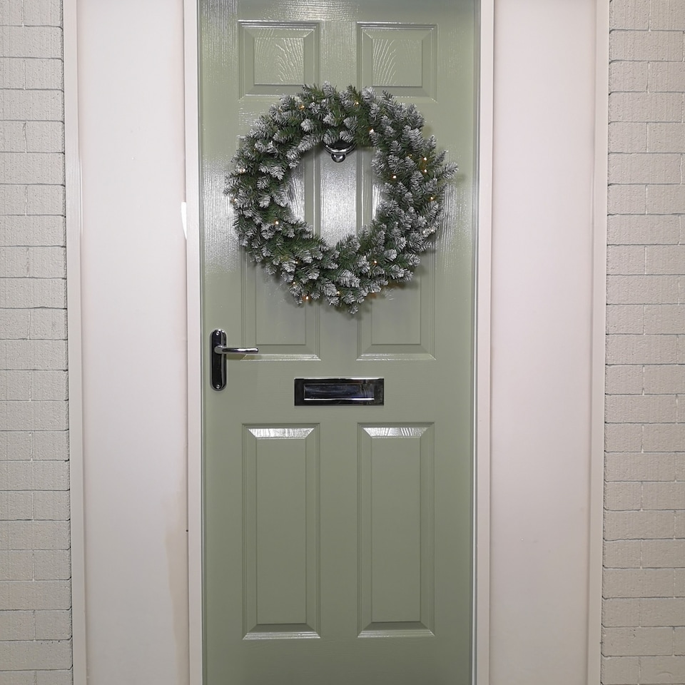 image 1 of 60cm Snow Tipped Christmas Wreath with 50 Warm White LEDs and 160 Bullet Tips