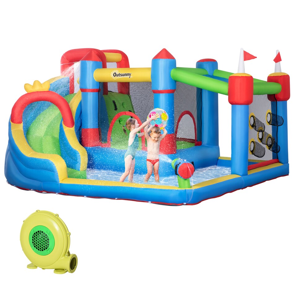 image 1 of Outsunny Kids Inflatable Bouncy Castle 6 in 1 Water Slide Water Gun