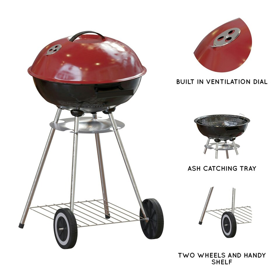 image 1 of Garden Vida Memphis Freestanding Kettle Grill BBQ, Red & Black