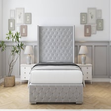 Sloomy Arundel Silver Plush Bed Frame With Mattress With 50" Upholstered Wingback Headboard 2'6 Small Single