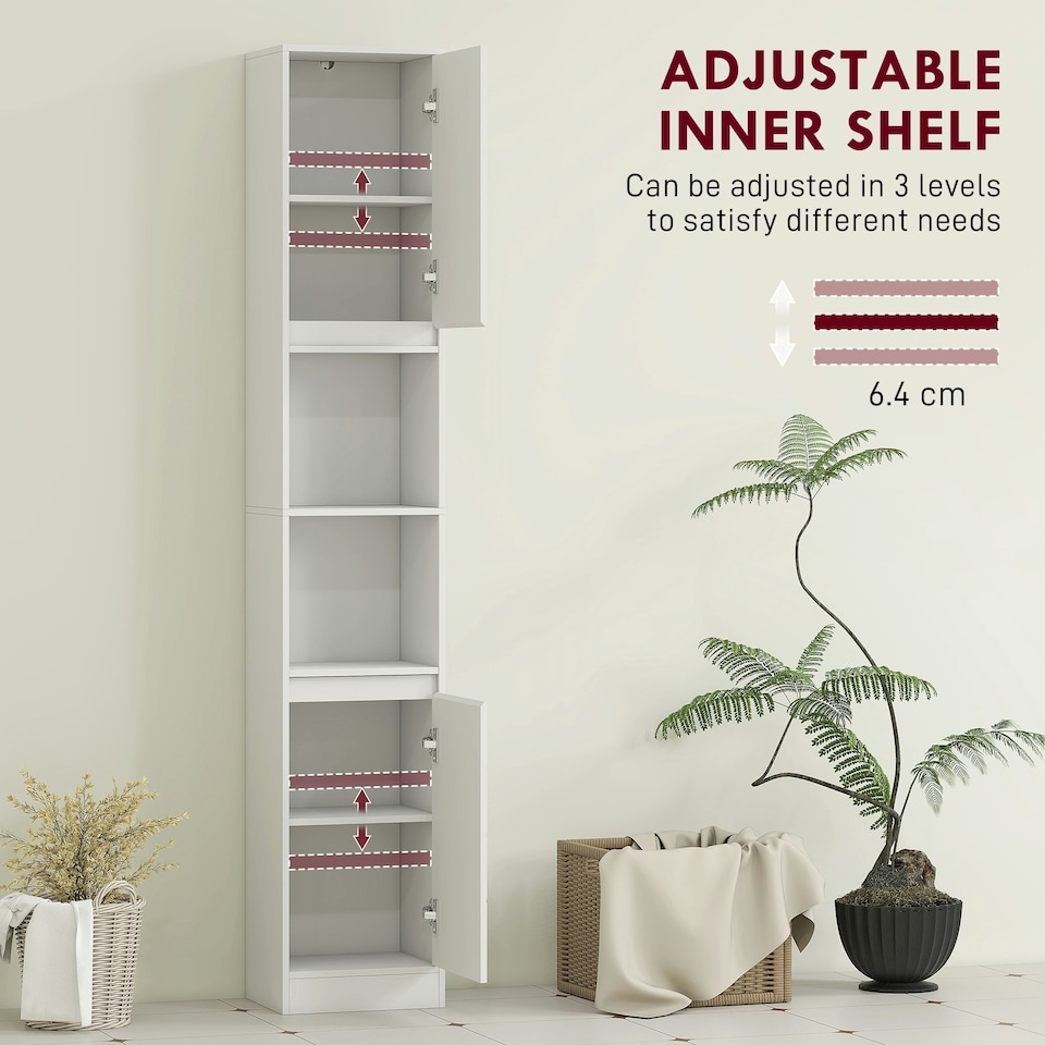 image 1 of HOMCOM Narrow Bathroom Storage Cabinet with Open Compartment, White White