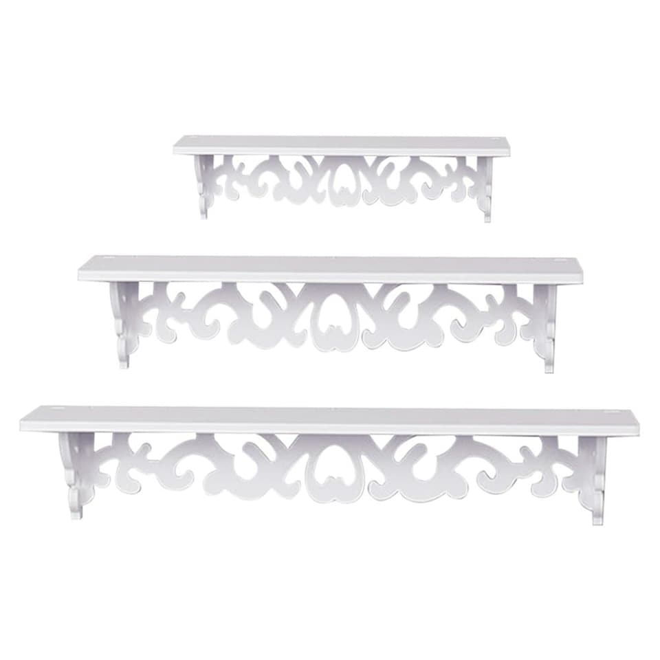 image 1 of Living and Home 3-Piece Wooden Storage Rack Wall-Mounted - White