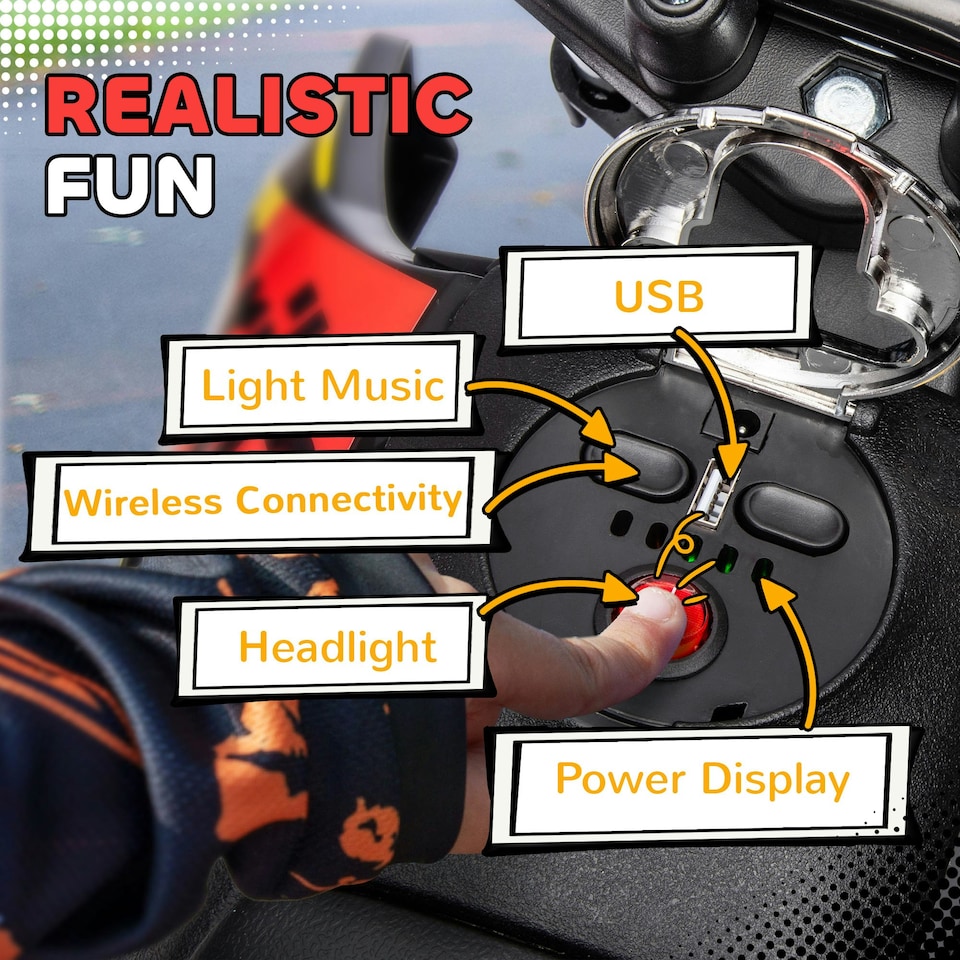 image 1 of AIYAPLAY 12V Aprilia Licensed Kids Motorbike with Training Wheels, Yellow