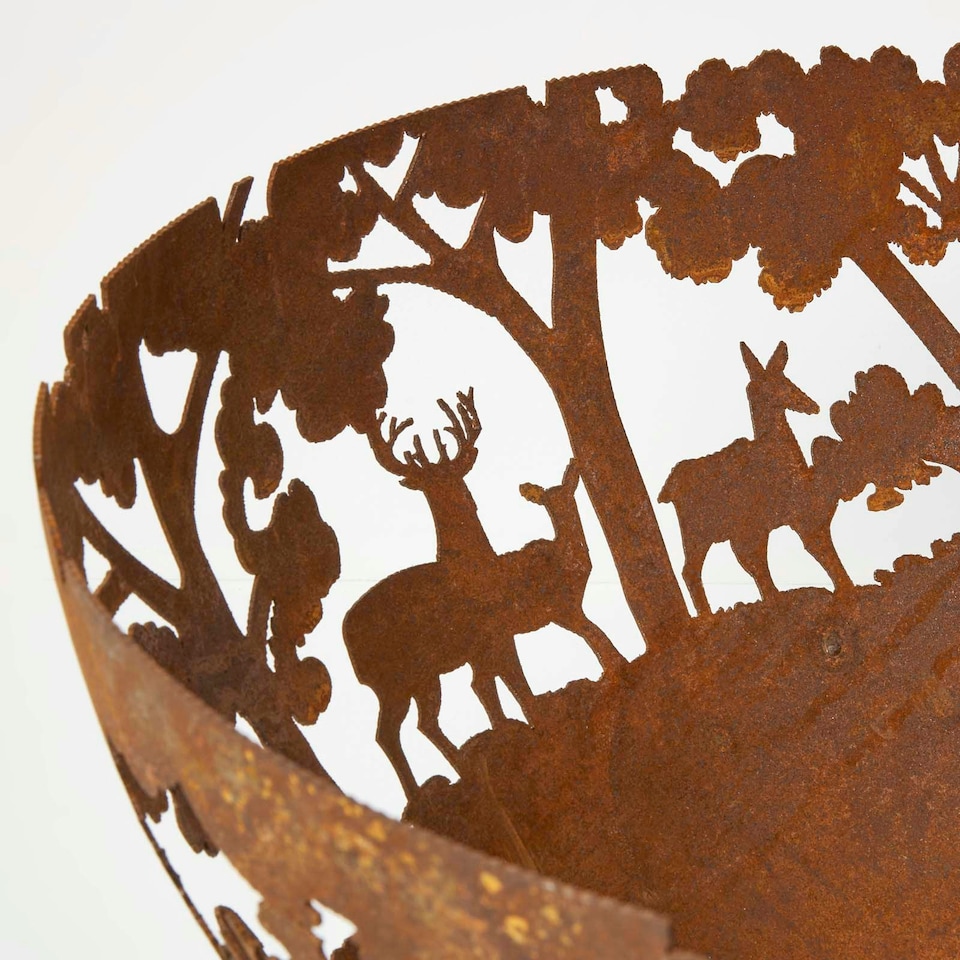 image 1 of Homescapes Decorative Fire Bowl with Laser Cut Woodland Scene