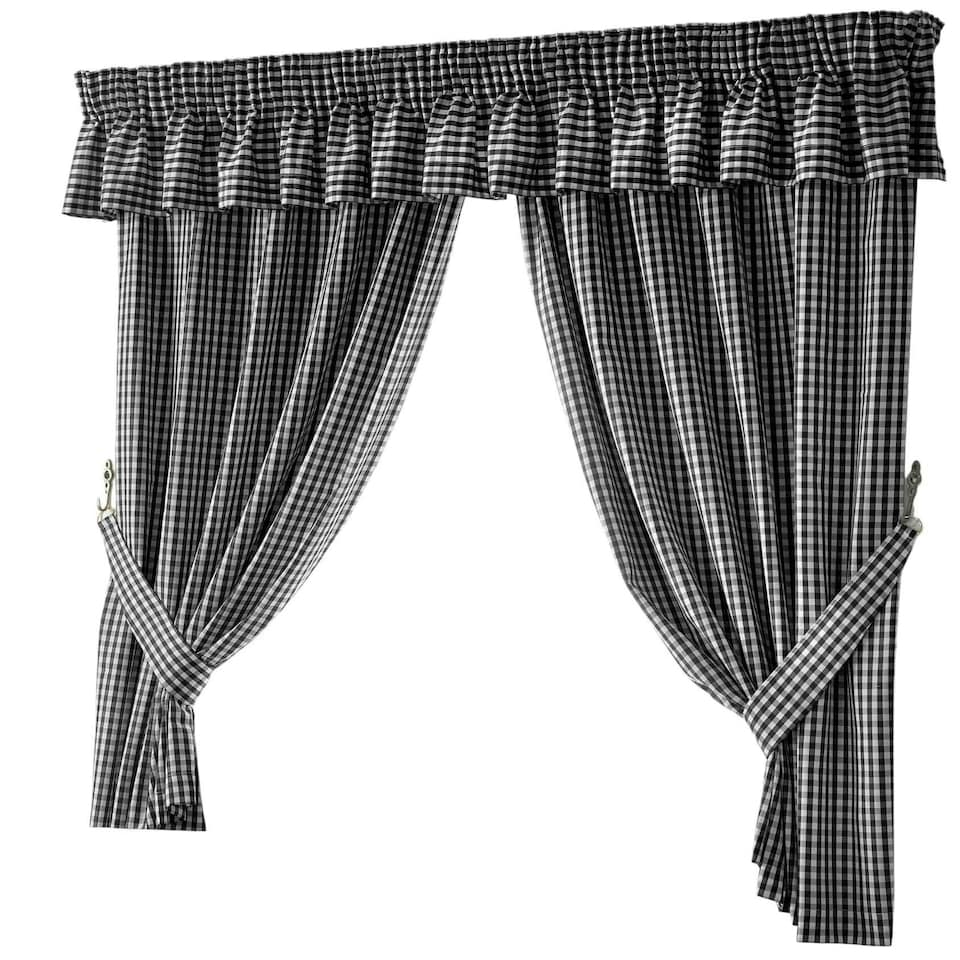 image 1 of Gingham Kitchen Curtains - Black - 117cm x122cm