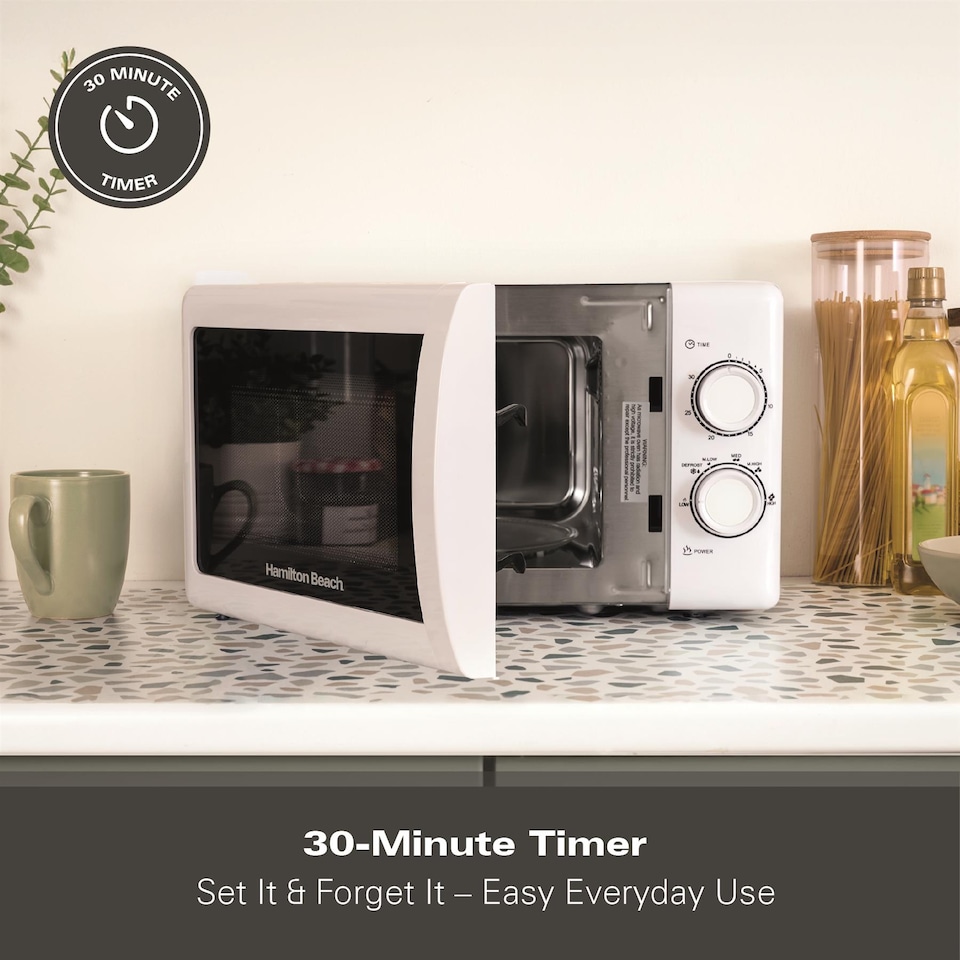 image 1 of Hamilton Beach 20L Manual White Microwave With Stainless Steel Cavity