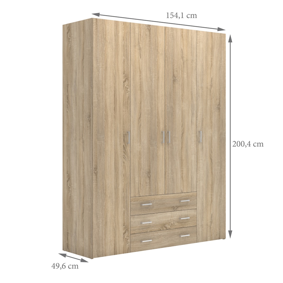 image 1 of Space Wardrobe 4 Doors 3 Drawers in Oak 2000