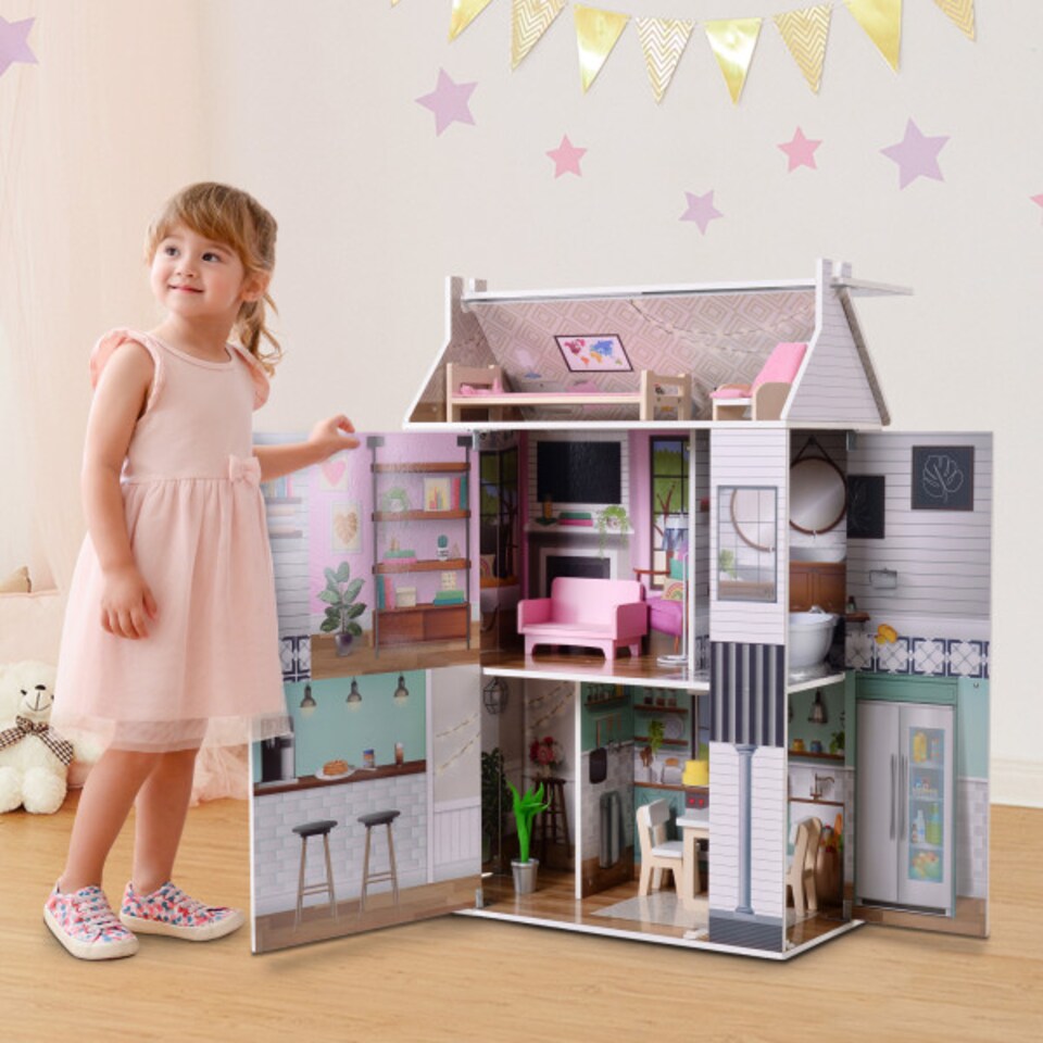 image 1 of Teamson Kids Wooden Dreamland Doll House for 12" Dolls, Dollhouse
