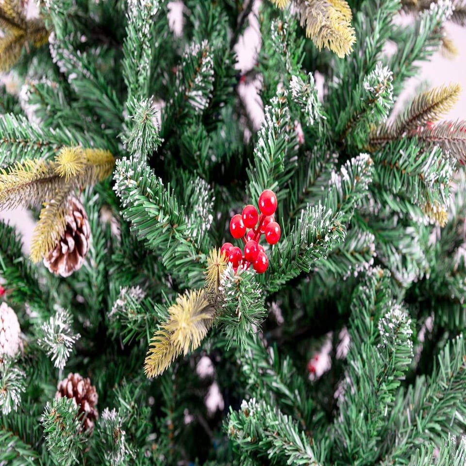 image 1 of Christmas Stockholm Pine Artificial Designer Tree Berries & Frosted Cones Mixed | Green | 8ft