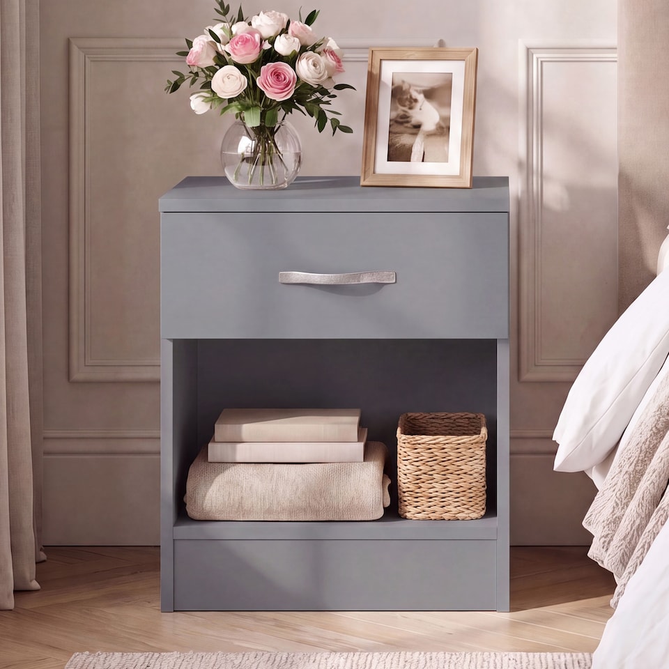 image 1 of Vida Designs Riano 1 Drawer Bedside Chest Cabinet Table Nightstand, Grey