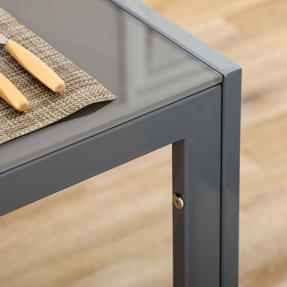 image 1 of HOMCOM 5-Piece Kitchen Dining Table Set with 4 Faux Leather Metal Frame Chairs Glass Tabletop Desk for Dining Room, Kitchen, Dinette, Grey