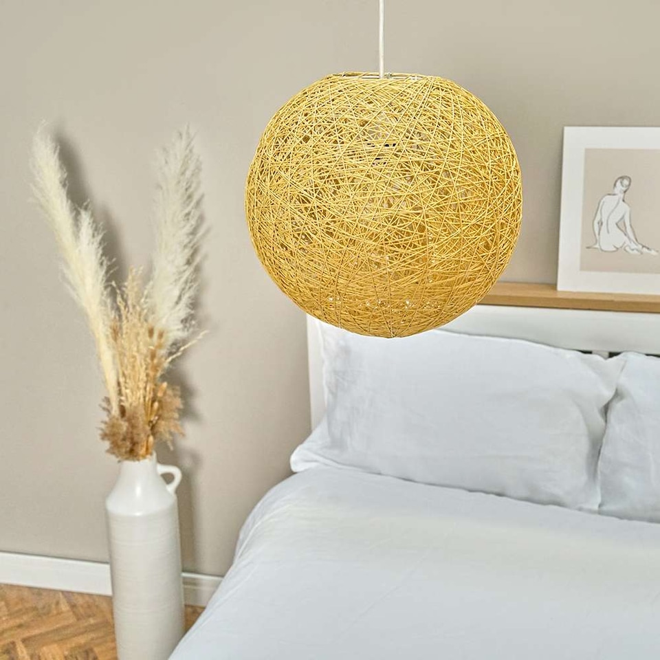 image 1 of ValueLights Bjorn Small Rattan Wicker Cream Ceiling Pendant Shade | Cream